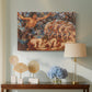 Canvas art print featuring an energetic depiction of figures swept through air by wind, displayed above a styled console table
