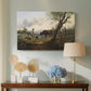 Canvas art print featuring a pastoral interaction between human and livestock, displayed above a styled console table