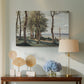 Canvas art print featuring a soft landscape combining nature and spiritual monument, displayed above a styled console table