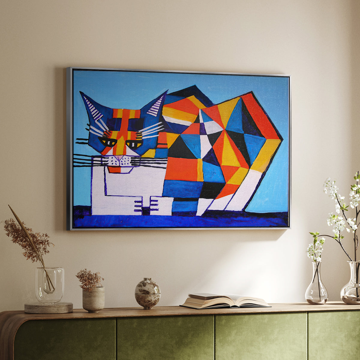 Cassie Thinking about Cubism - Floater Framed Canvas Print