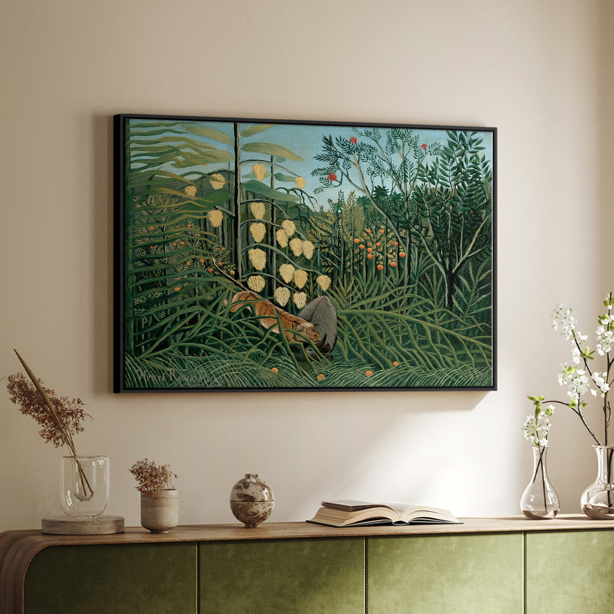 Fight Between a Tiger and a Buffalo, 1908 - Floater Framed Canvas Print