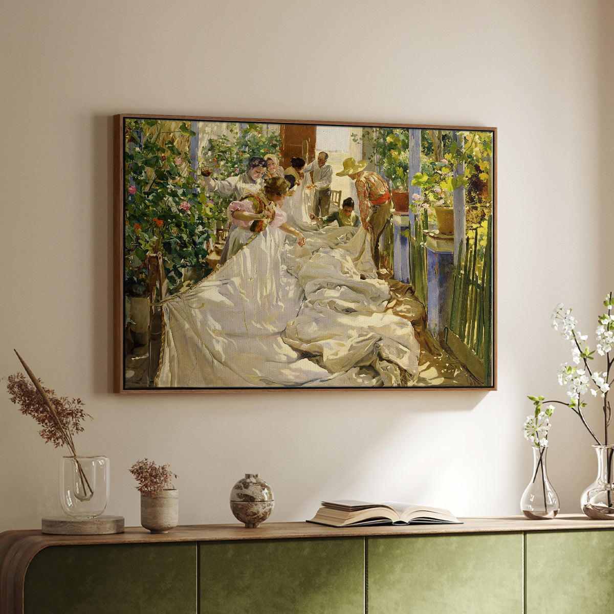 Sewing the Sail, 1896 - Floater Framed Canvas Print