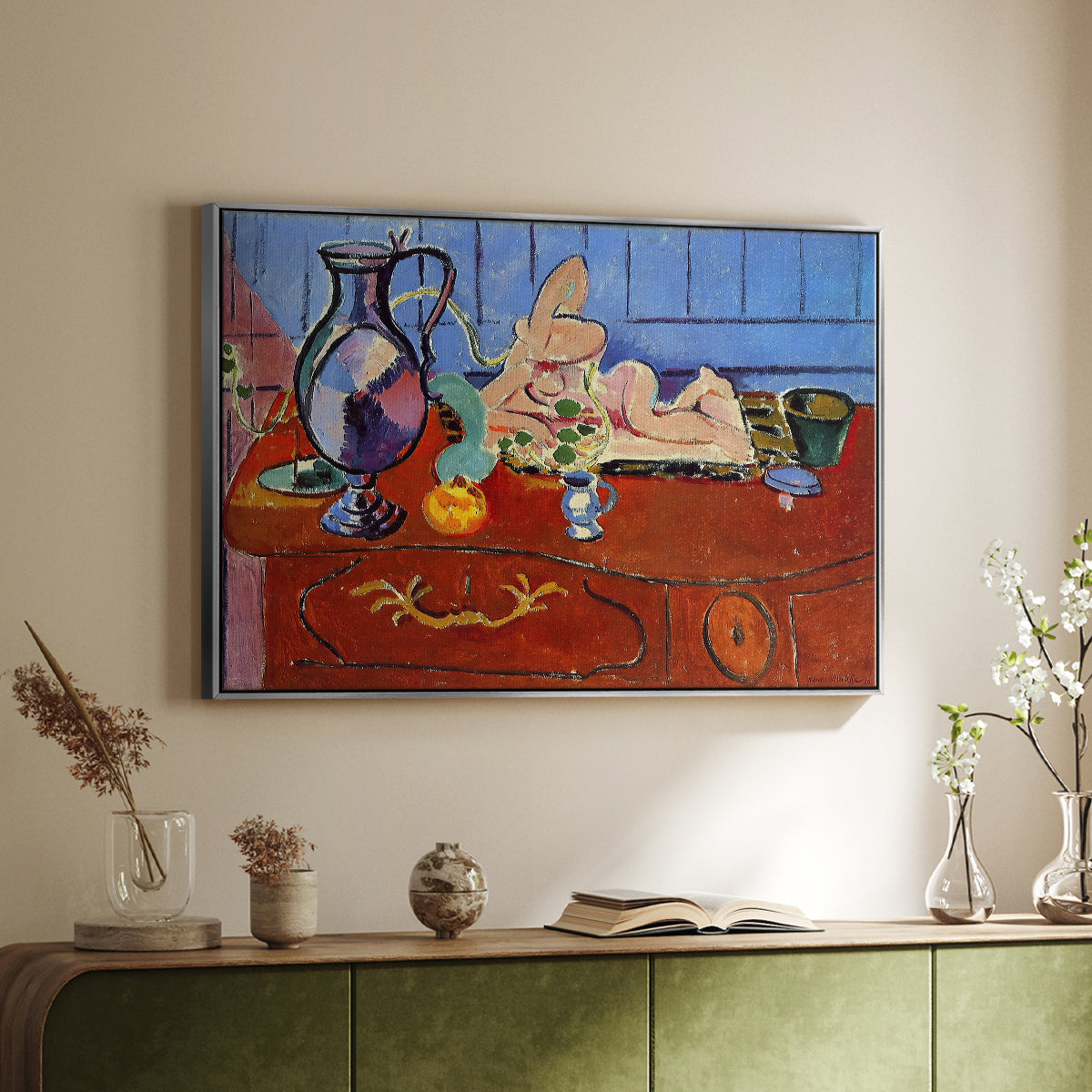 Still Life with a Pewter Jug and Pink Statuette, 1910 - Floater Framed Canvas Print