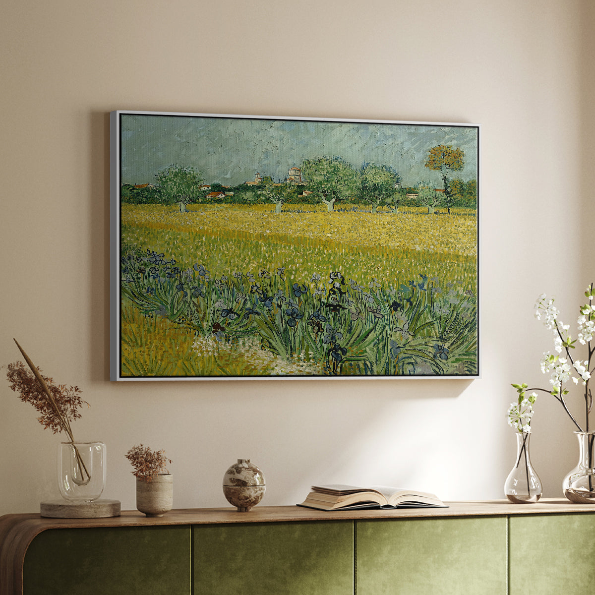 Field with Irises near Arles, 1888 - Floater Framed Canvas Print