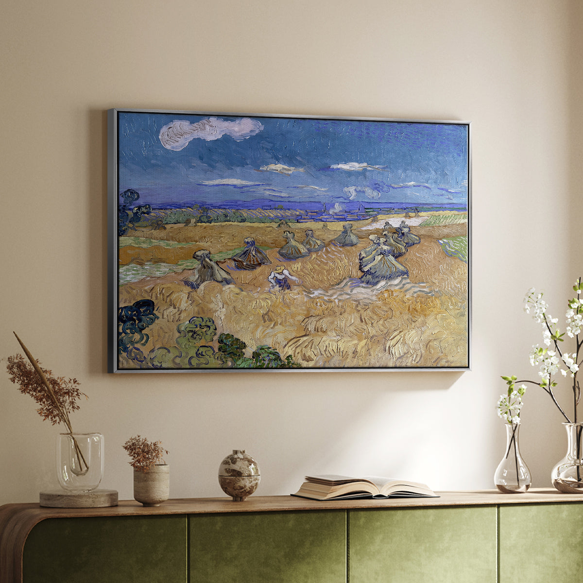 Wheat Field with Reaper, Auvers, 1888 - Floater Framed Canvas Print