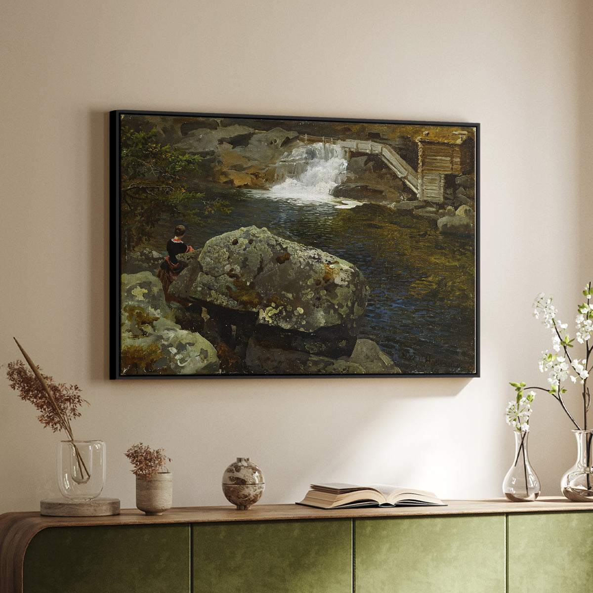 By the Mill Pond (En Mølledam), 1850 - Floater Framed Canvas Print