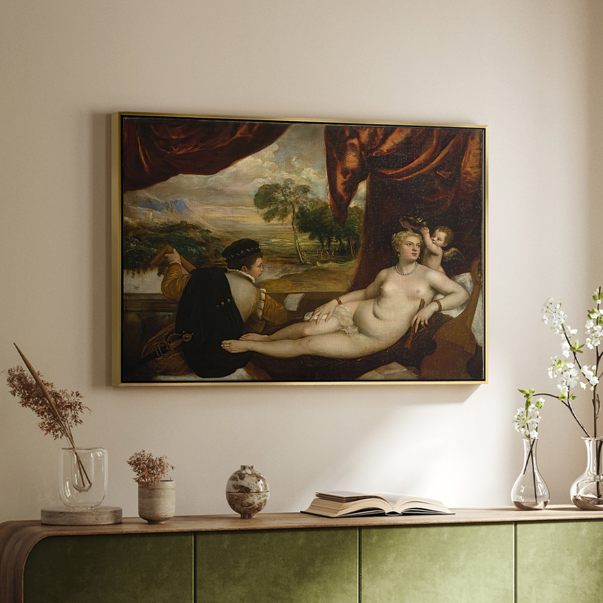 Venus and the Lute Player, c. 1565-1570 - Floater Framed Canvas Print