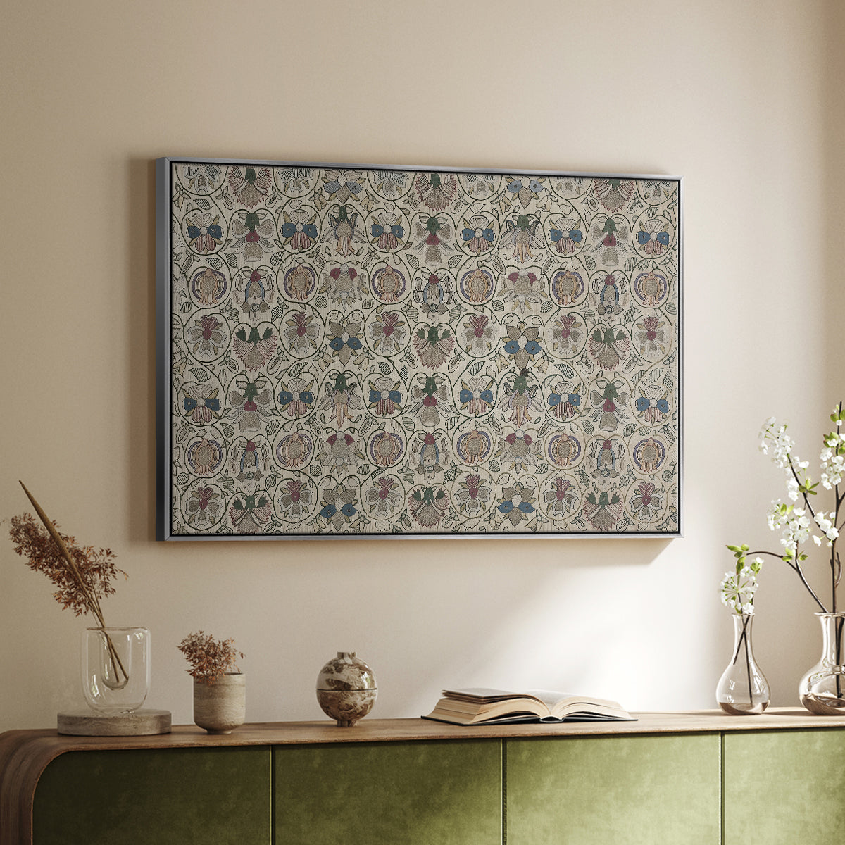 Long Cushion Cover (Printed Textile), c. 1600 - Floater Framed Canvas Print
