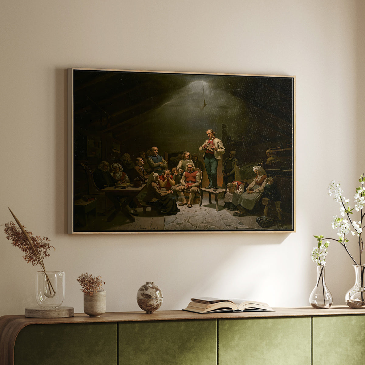 Low Church Devotion (Haugianerne), 1848 - Floater Framed Canvas Print