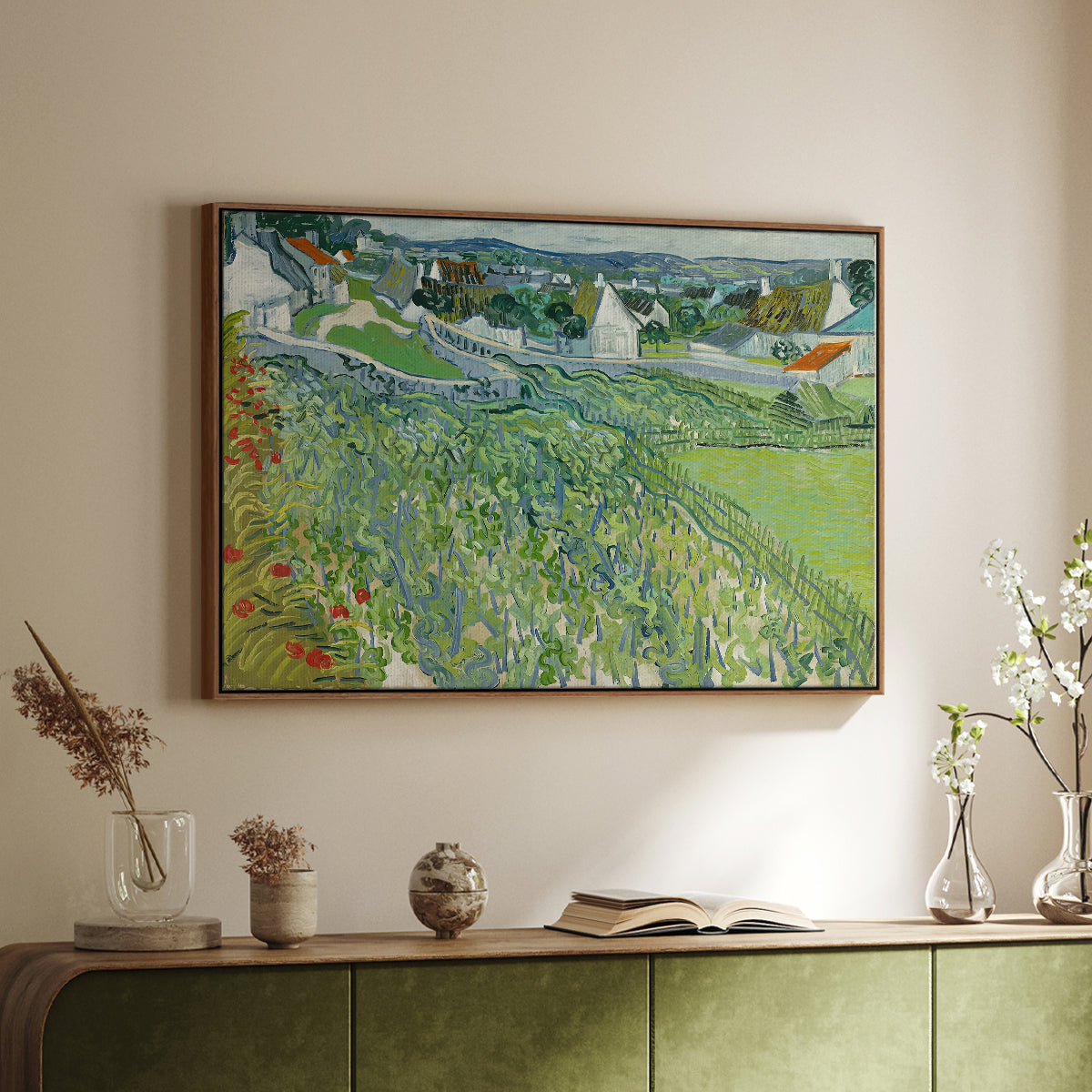 Vineyards at Auvers, 1890 - Floater Framed Canvas Print