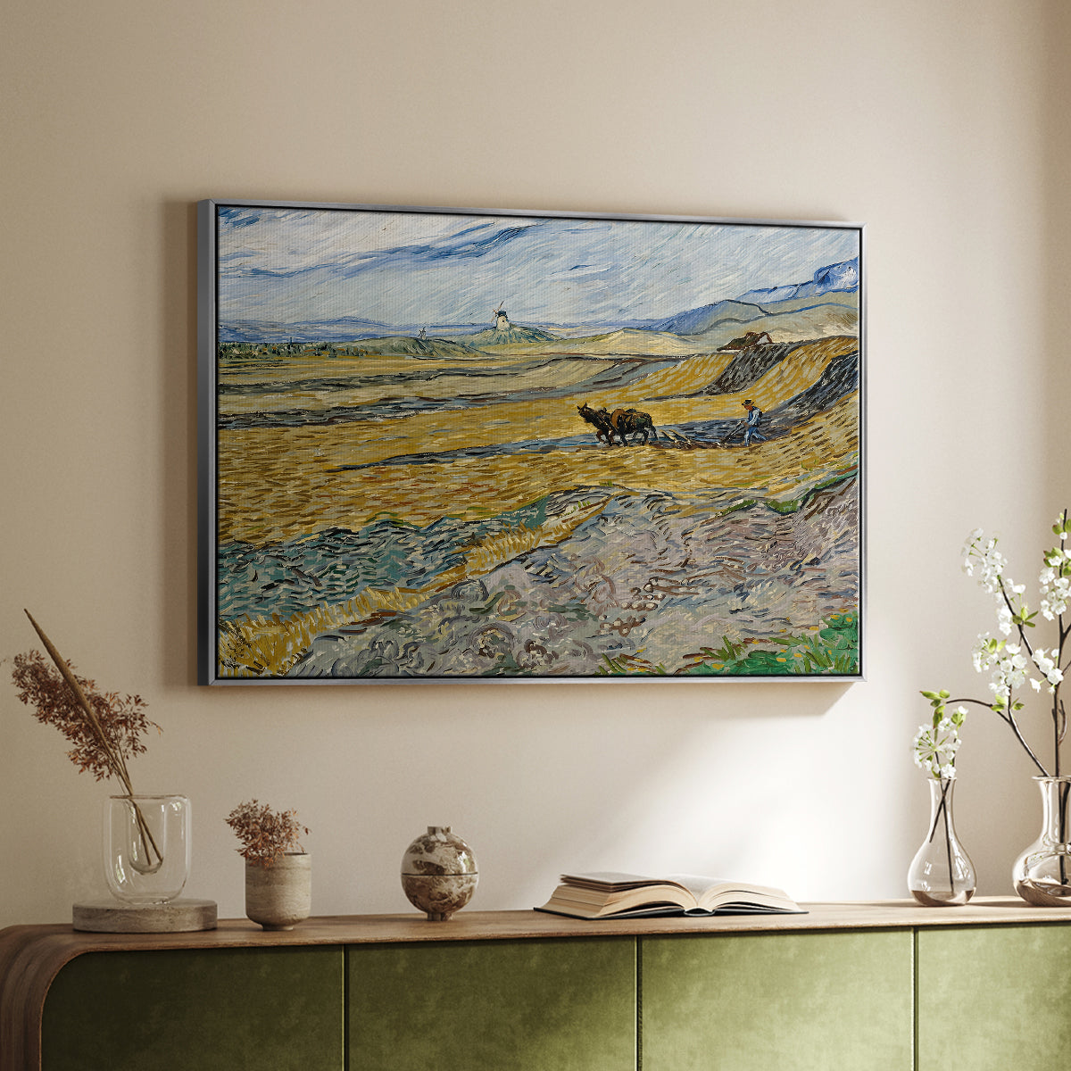 Enclosed Field with Ploughman, 1889 - Floater Framed Canvas Print