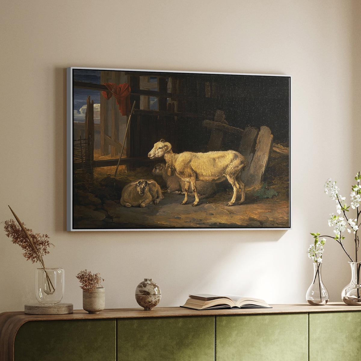 Sheep in a Stable, 1810 - Floater Framed Canvas Print