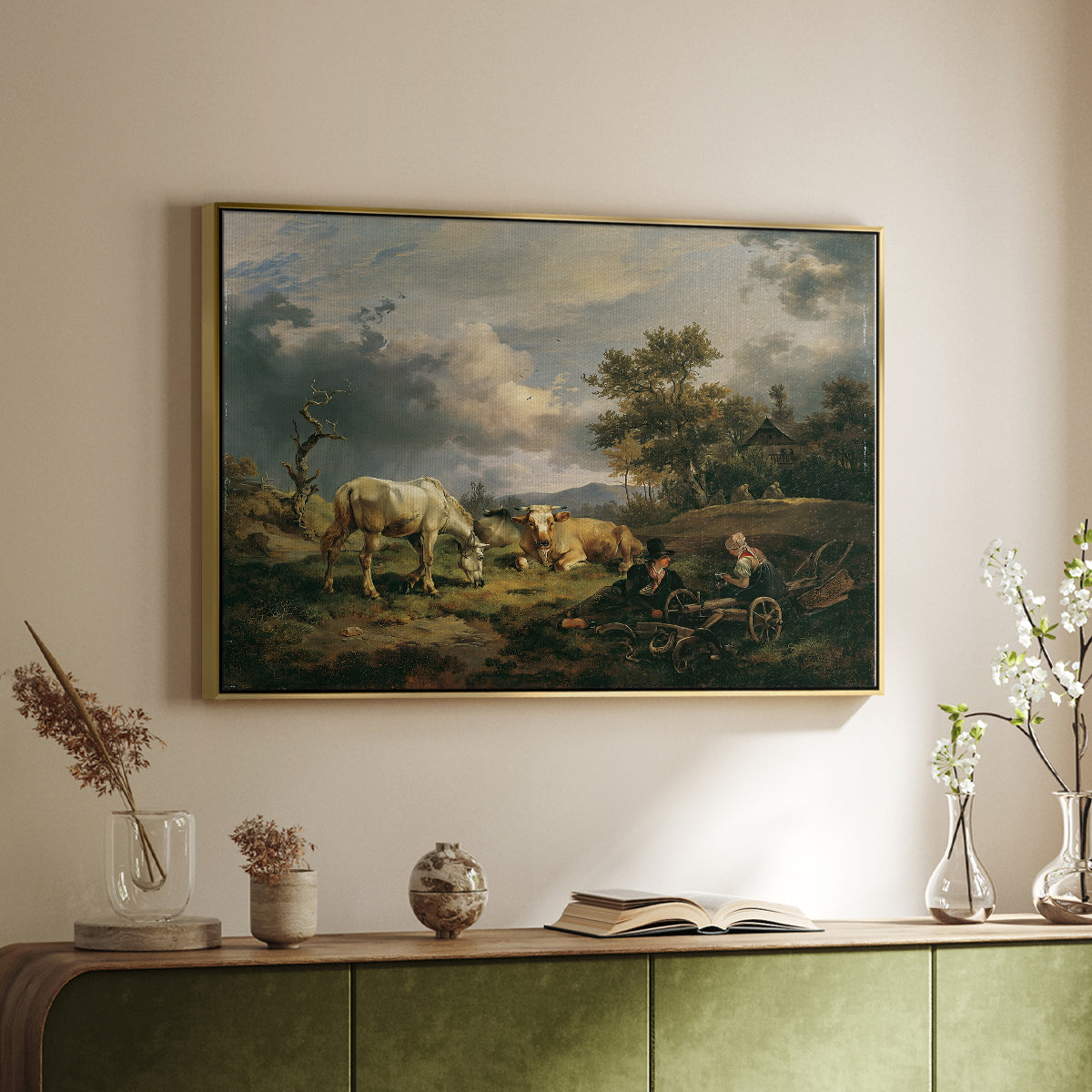 Young Peasant Couple Resting in the Field, 1829 - Floater Framed Canvas Print