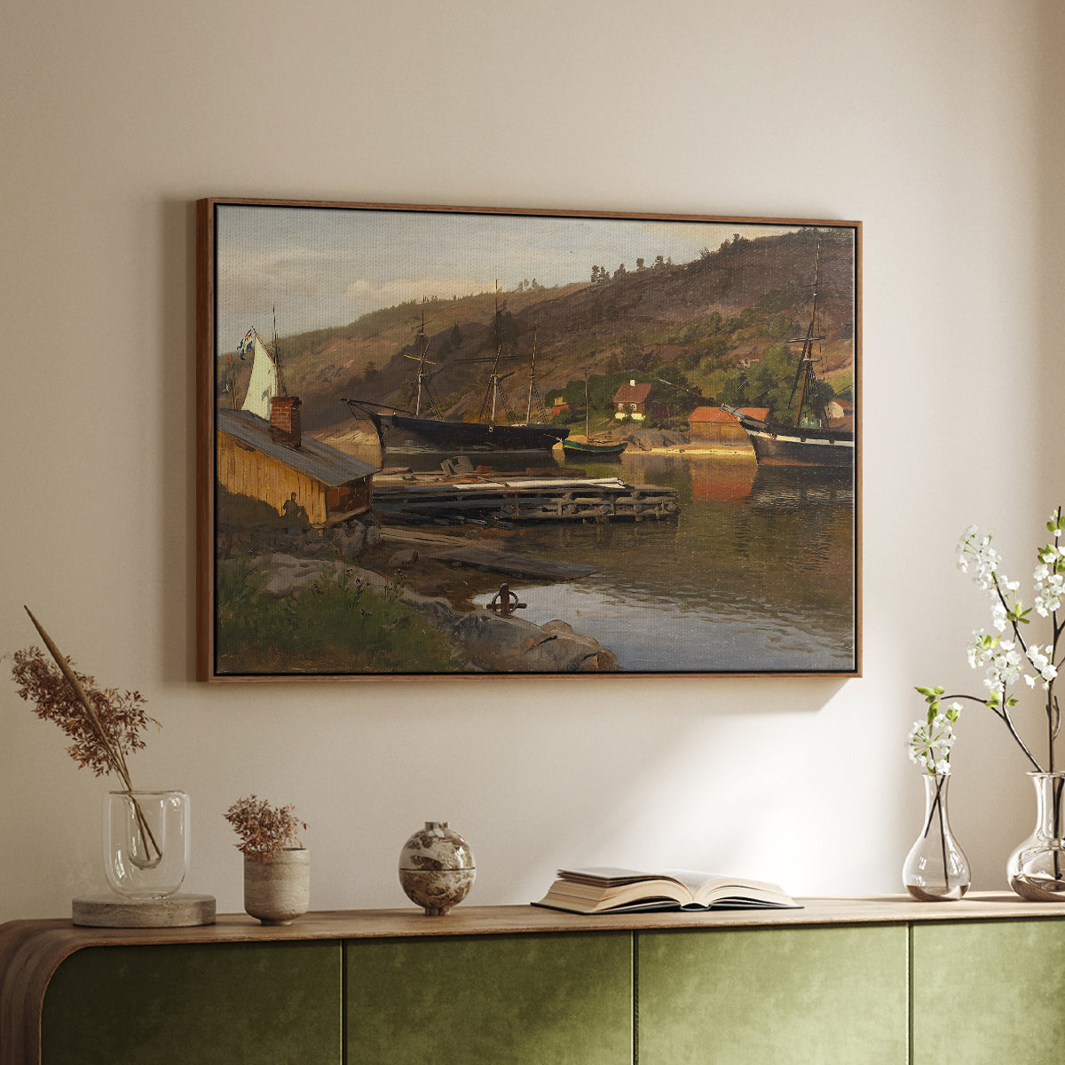 Landingsbrygge Husvik, Drøbak, 1875 - Floater Framed Canvas Print
