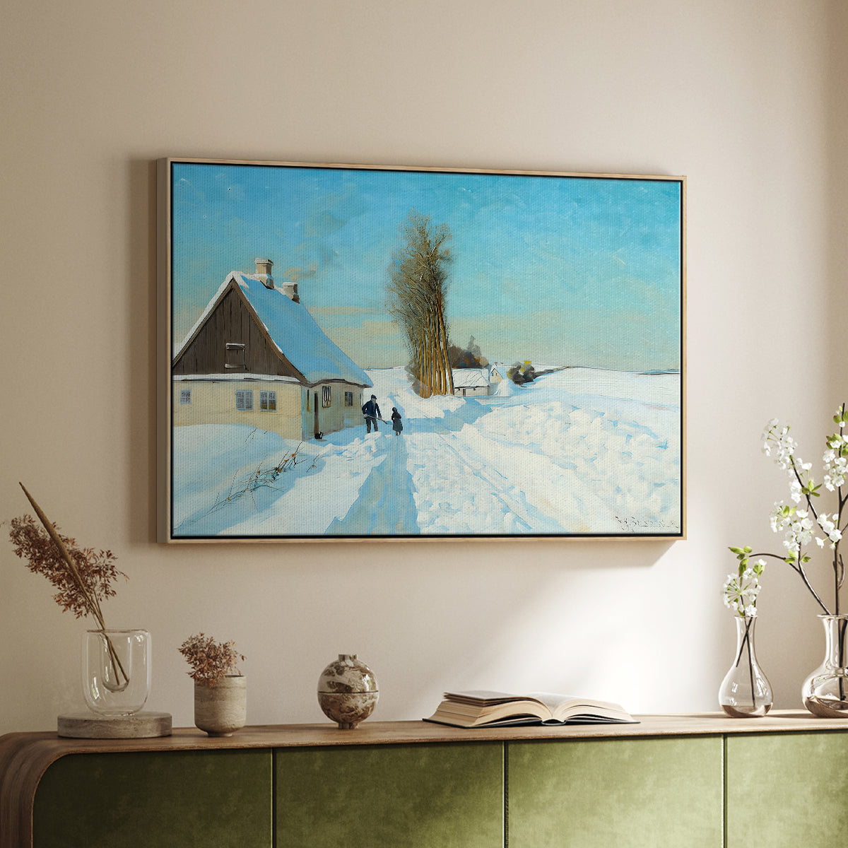 Shoveling Snow on a Beautiful Winter Day, c. 1898 - Floater Framed Canvas Print