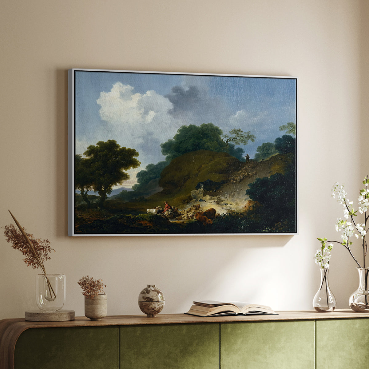 Landscape with Shepherds and Flock of Sheep, c. 1763-1765 - Floater Framed Canvas Print