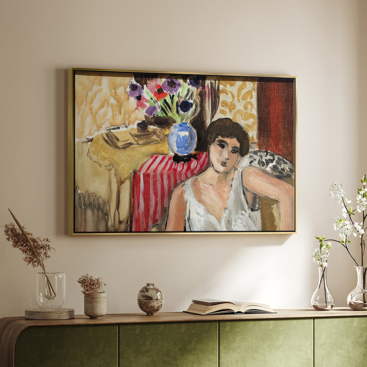 Woman Seated in an Armchair, c. 1920 - Floater Framed Canvas Print