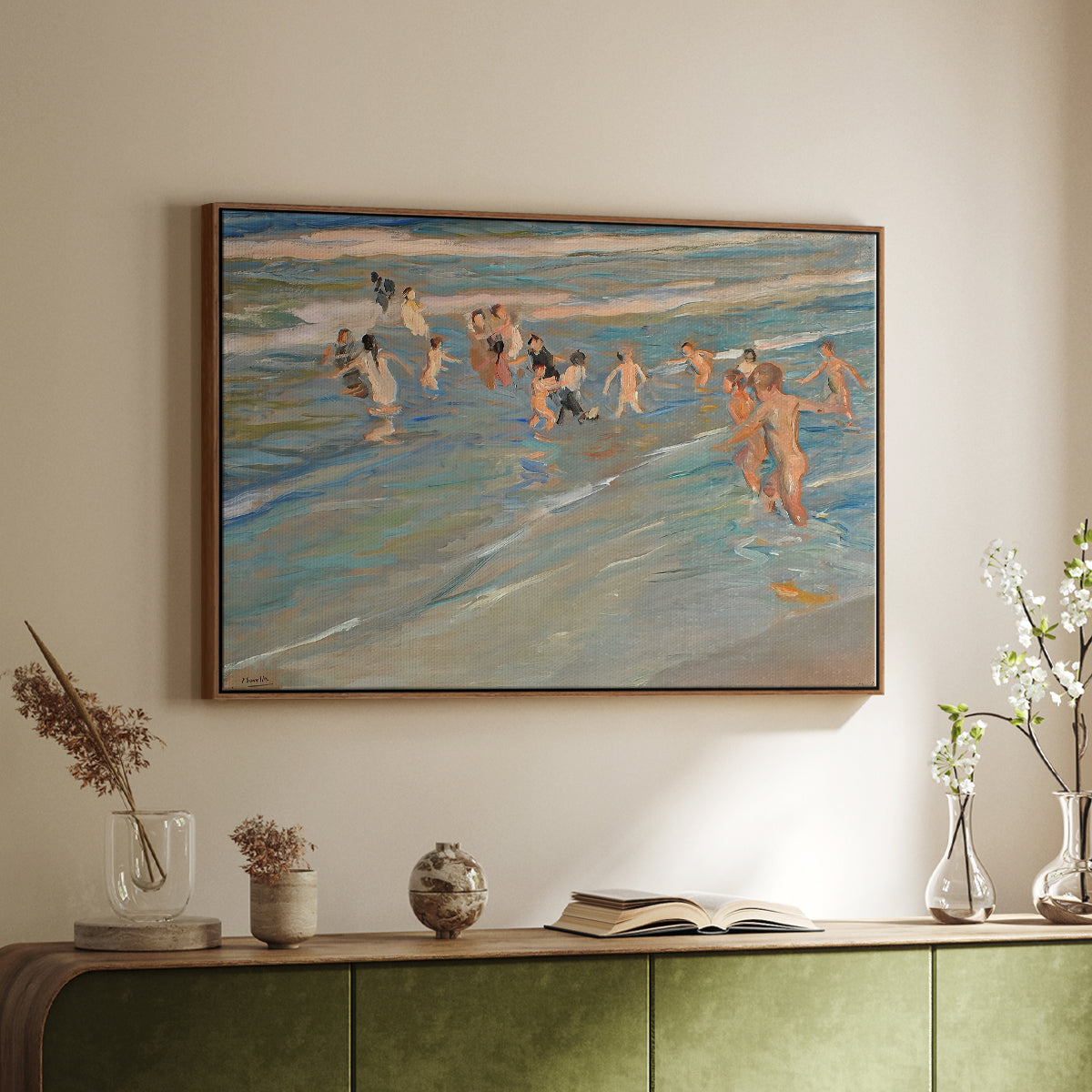 Children Playing on the Beach in Valencia, c. 1908 - Floater Framed Canvas Print