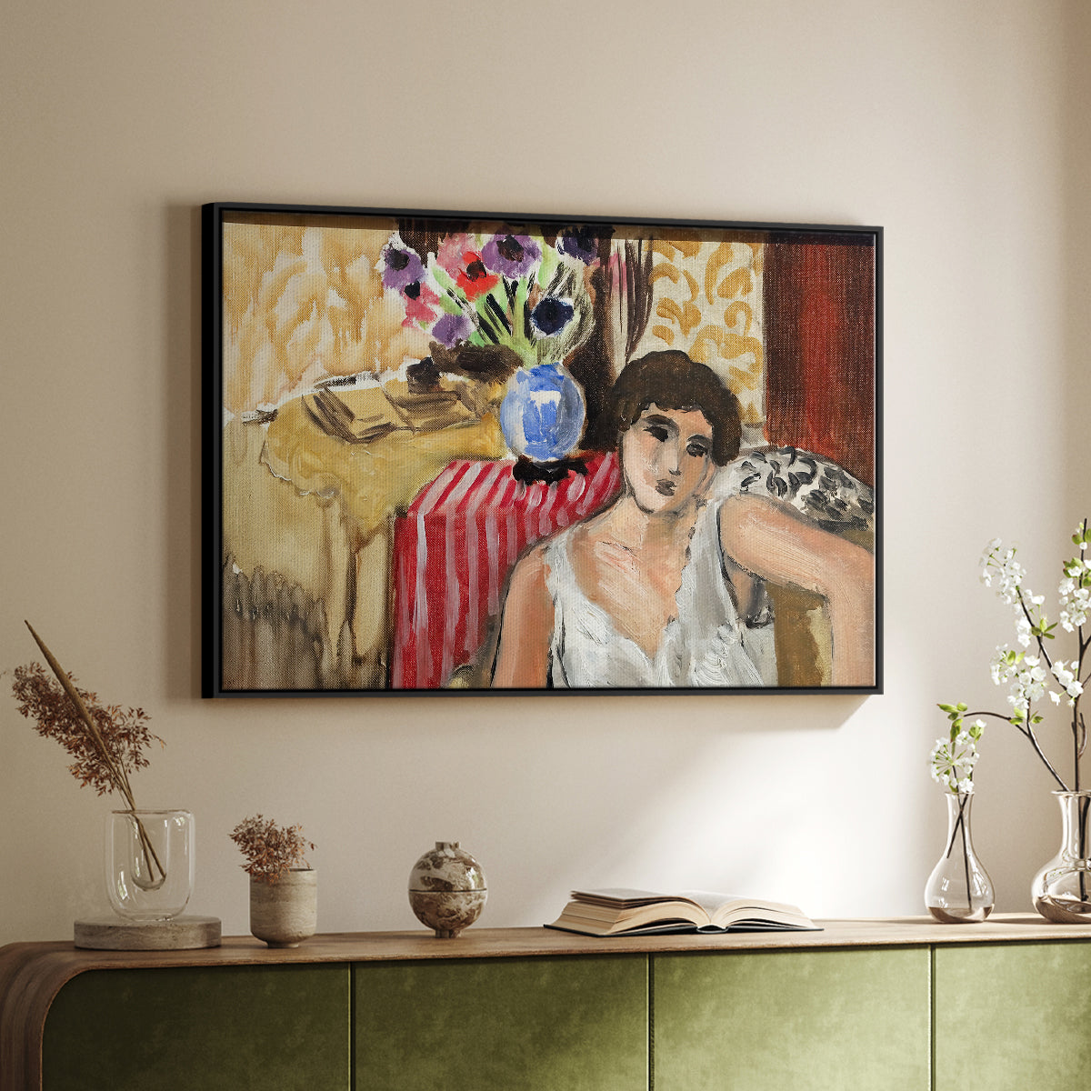 Woman Seated in an Armchair, c. 1920 - Floater Framed Canvas Print