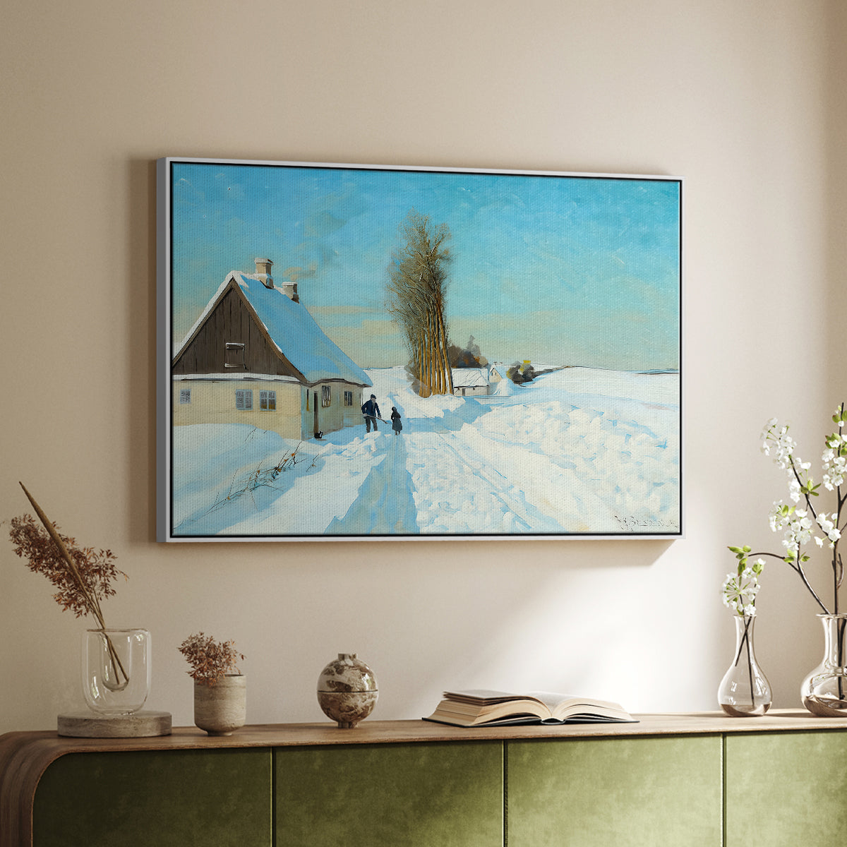 Shoveling Snow on a Beautiful Winter Day, c. 1898 - Floater Framed Canvas Print