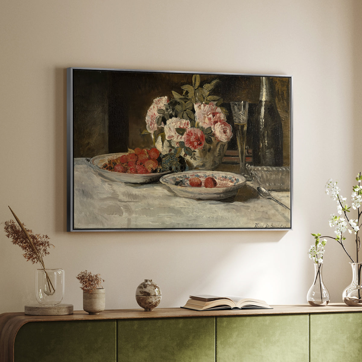 Strawberries and Champagne, c. 1881-1885 - Floater Framed Canvas Print