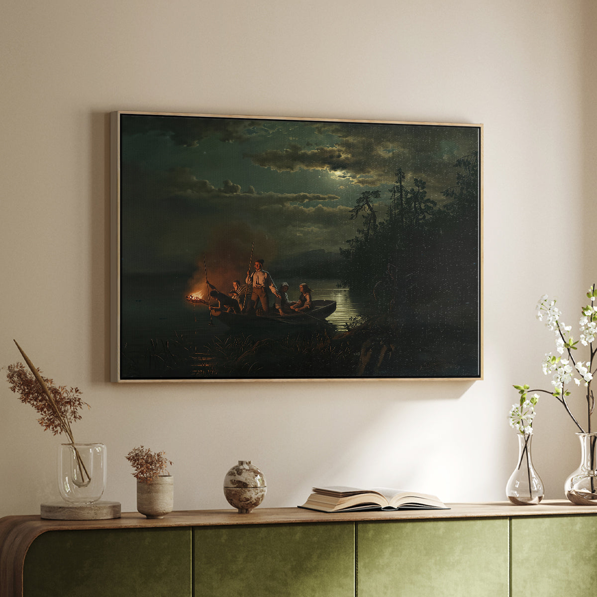 Spear Fishing on Lake Krøderen, 1851 - Floater Framed Canvas Print