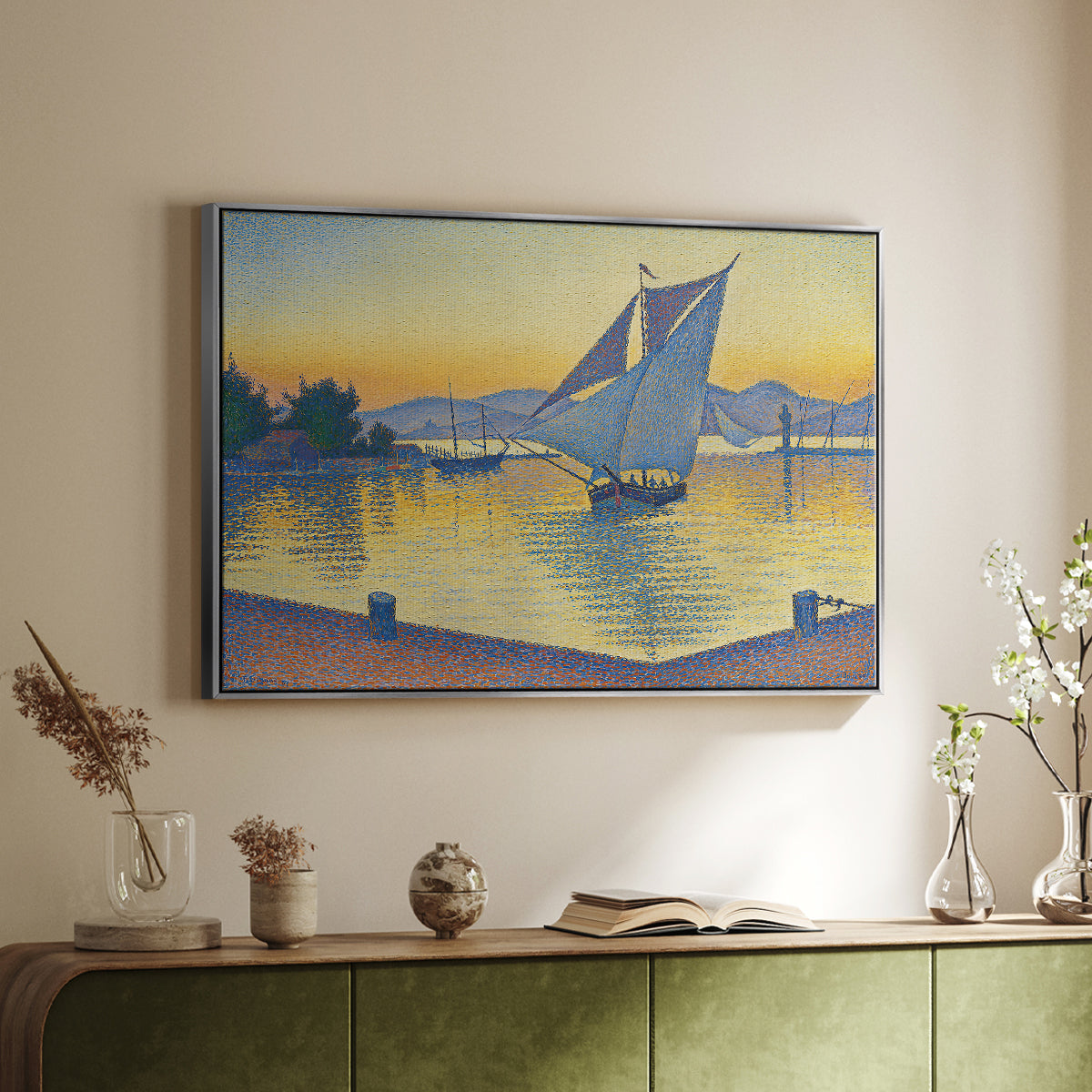 The Port at Sunset, Opus 236, Saint Tropez, 1892 - Floater Framed Canvas Print
