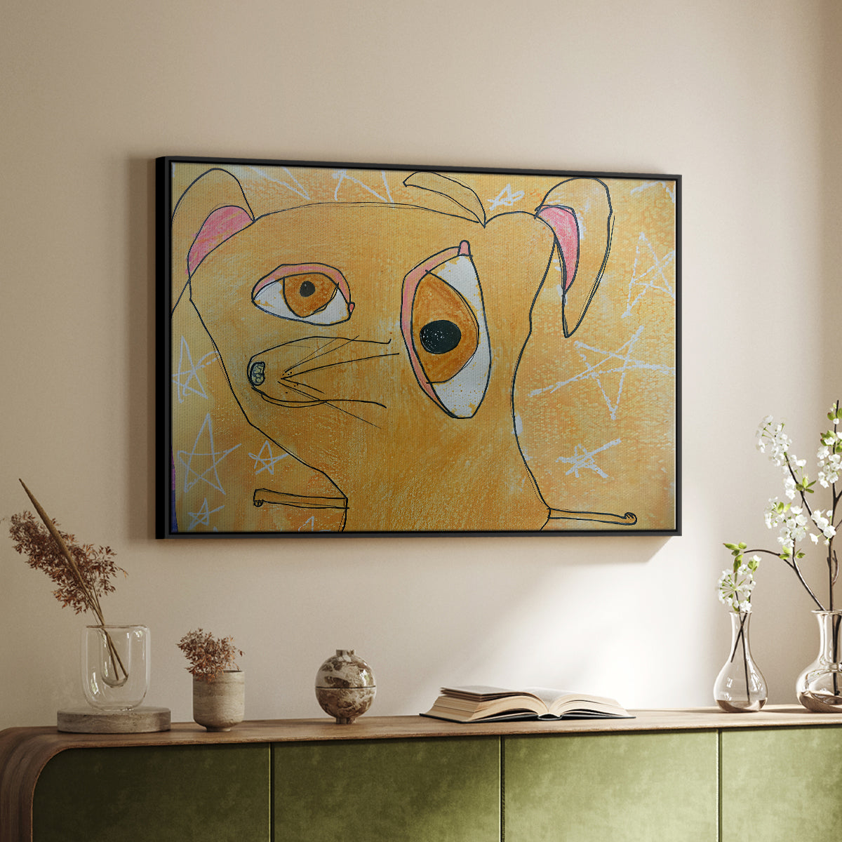 Cubist Dog with Stars (Student Art) - Floater Framed Canvas Print