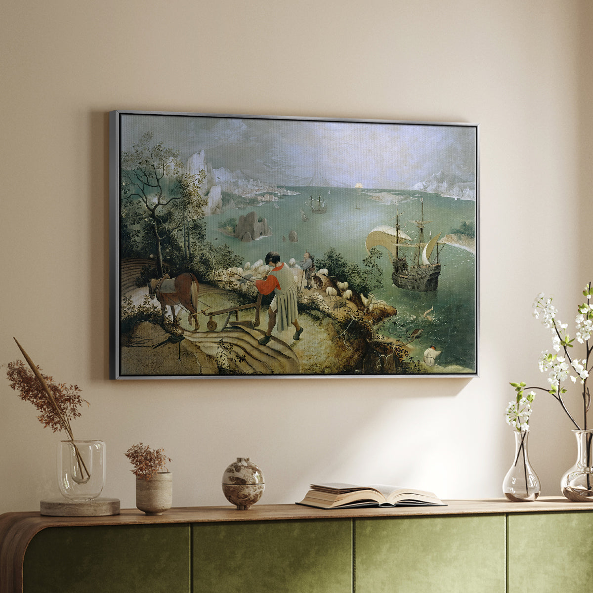Landscape with the Fall of Icarus, c. 1560 - Floater Framed Canvas Print