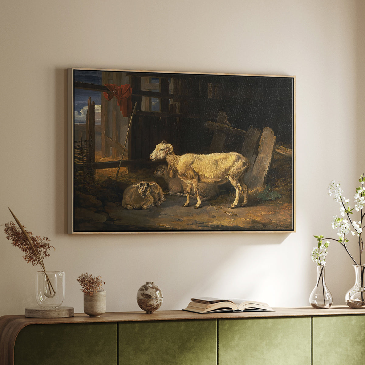 Sheep in a Stable, 1810 - Floater Framed Canvas Print