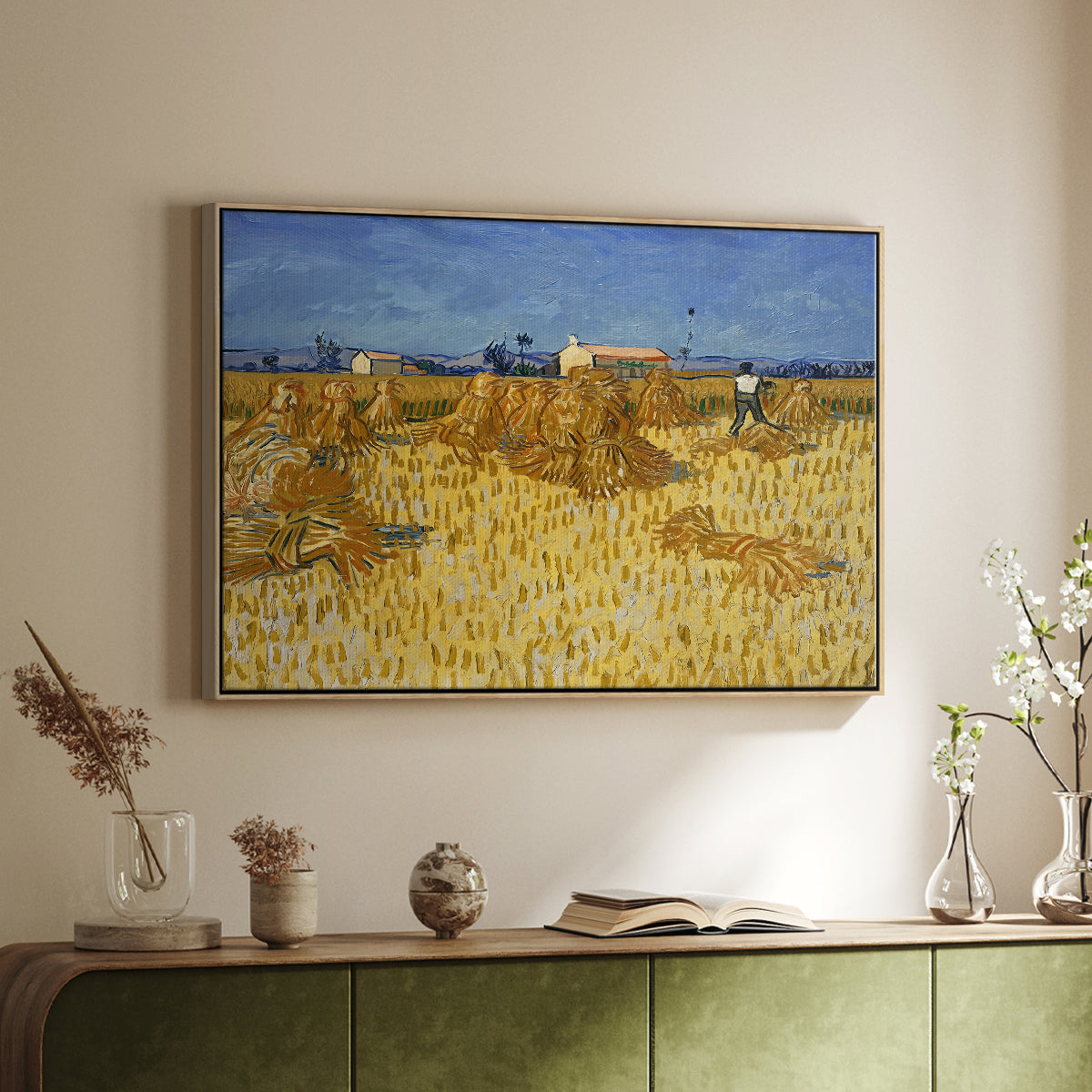 Wheat Field with Sheaves (Harvest in Provence), 1888 - Floater Framed Canvas Print