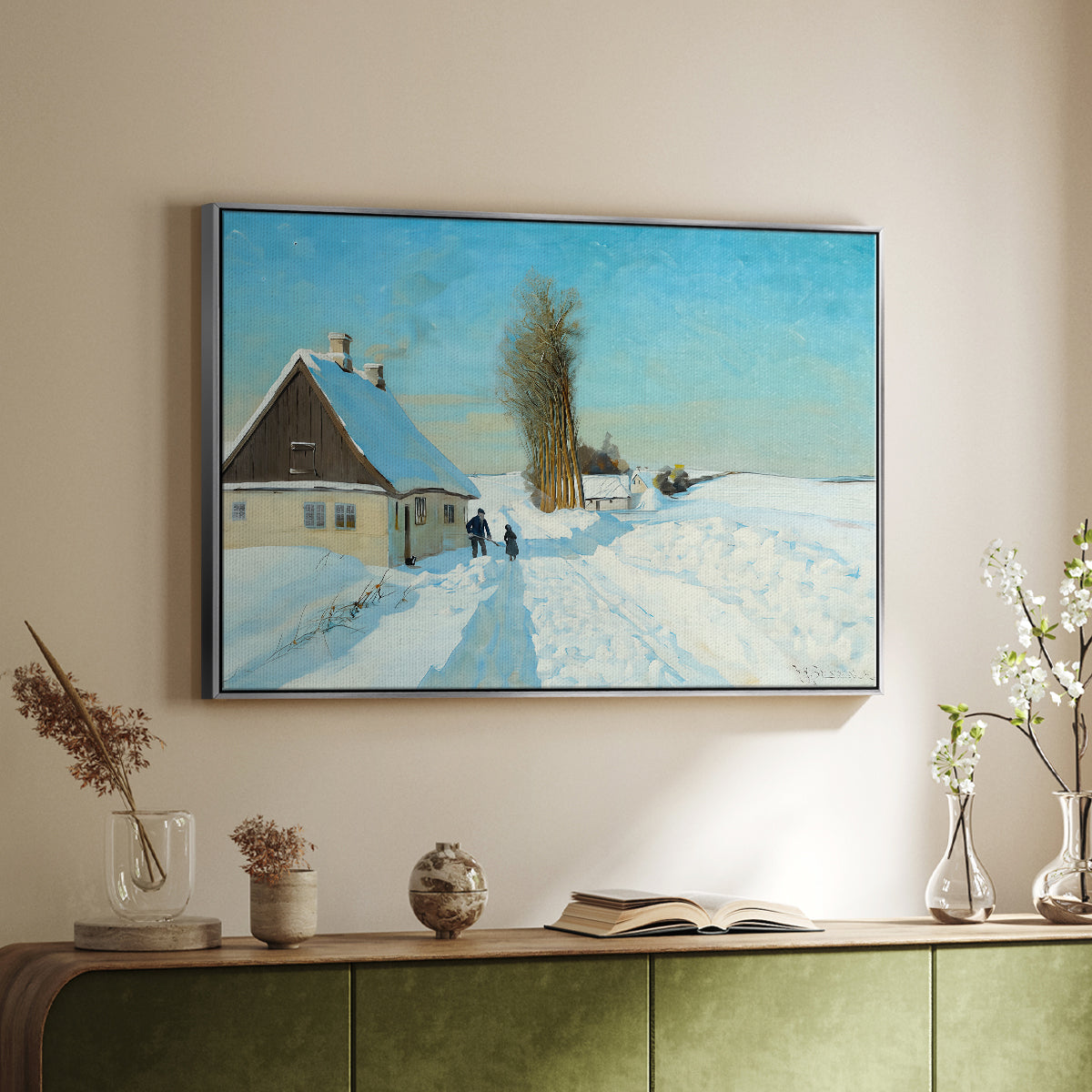 Shoveling Snow on a Beautiful Winter Day, c. 1898 - Floater Framed Canvas Print