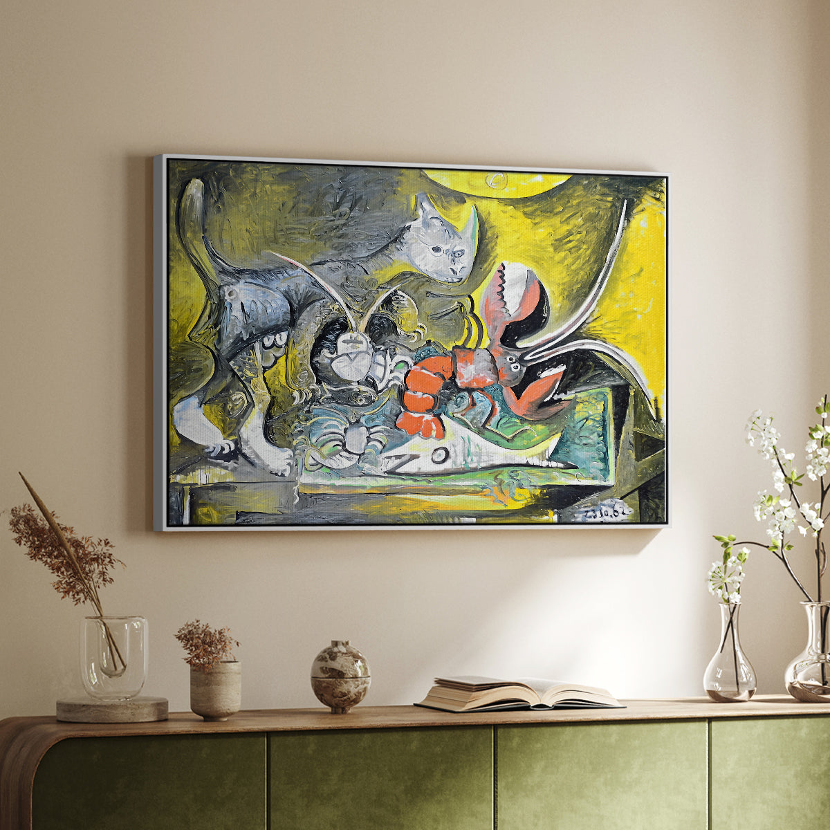 Still Life with Cat and Lobster, 1962 - Floater Framed Canvas Print