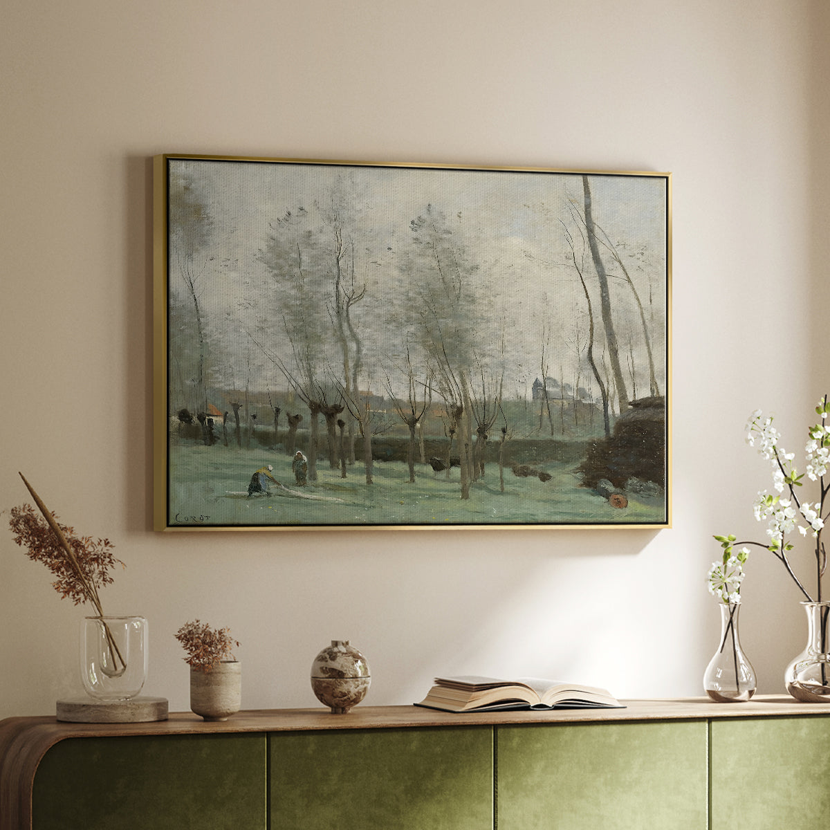 Washerwomen in a Willow Grove, c. 1871 - Floater Framed Canvas Print
