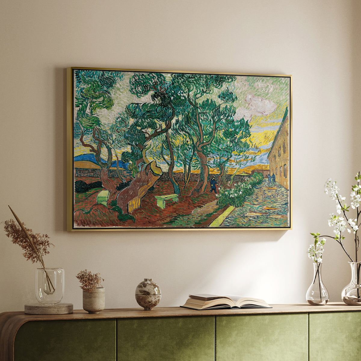 The Garden of Saint-Paul Hospital, 1889 - Floater Framed Canvas Print