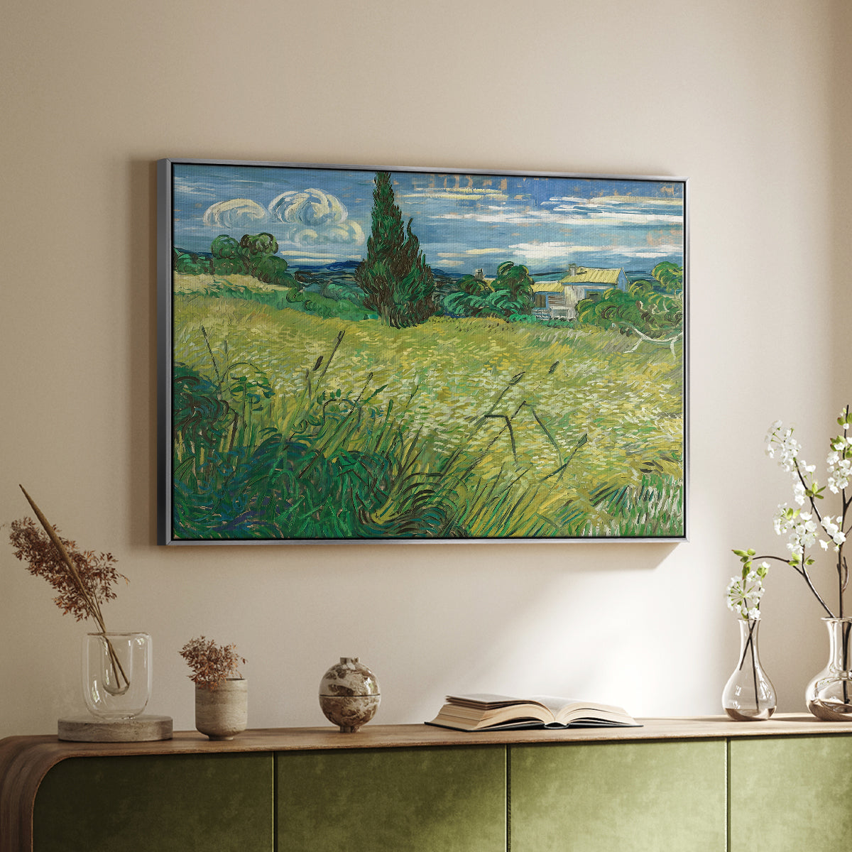 Green Wheat Field with Cypress, 1889 - Floater Framed Canvas Print