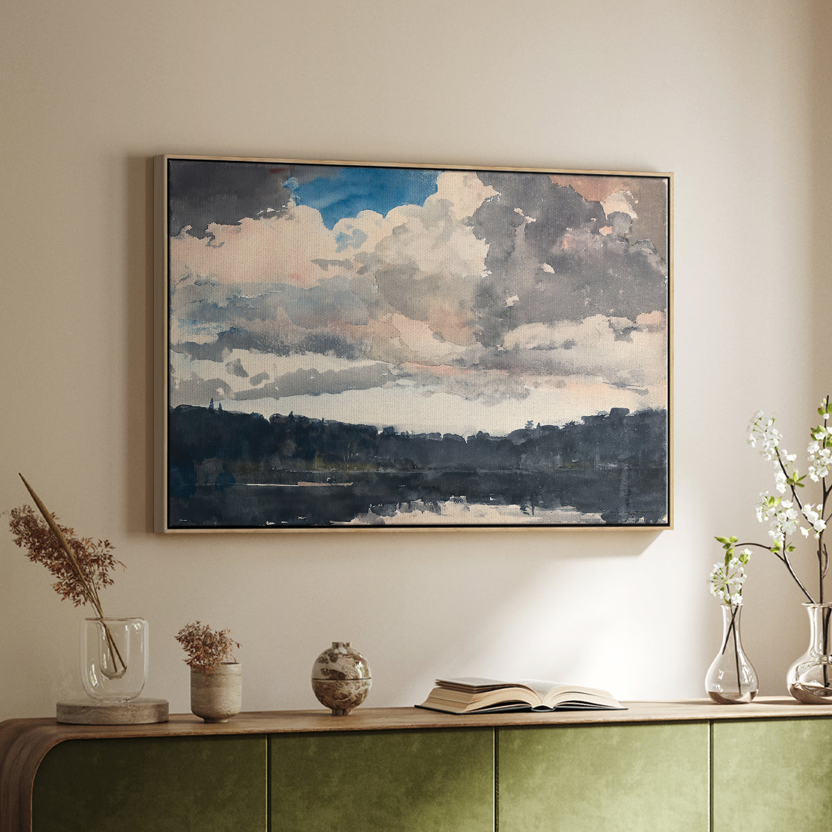 The Lone Boat, North Woods Club, Adirondacks, 1892 - Floater Framed Canvas Print