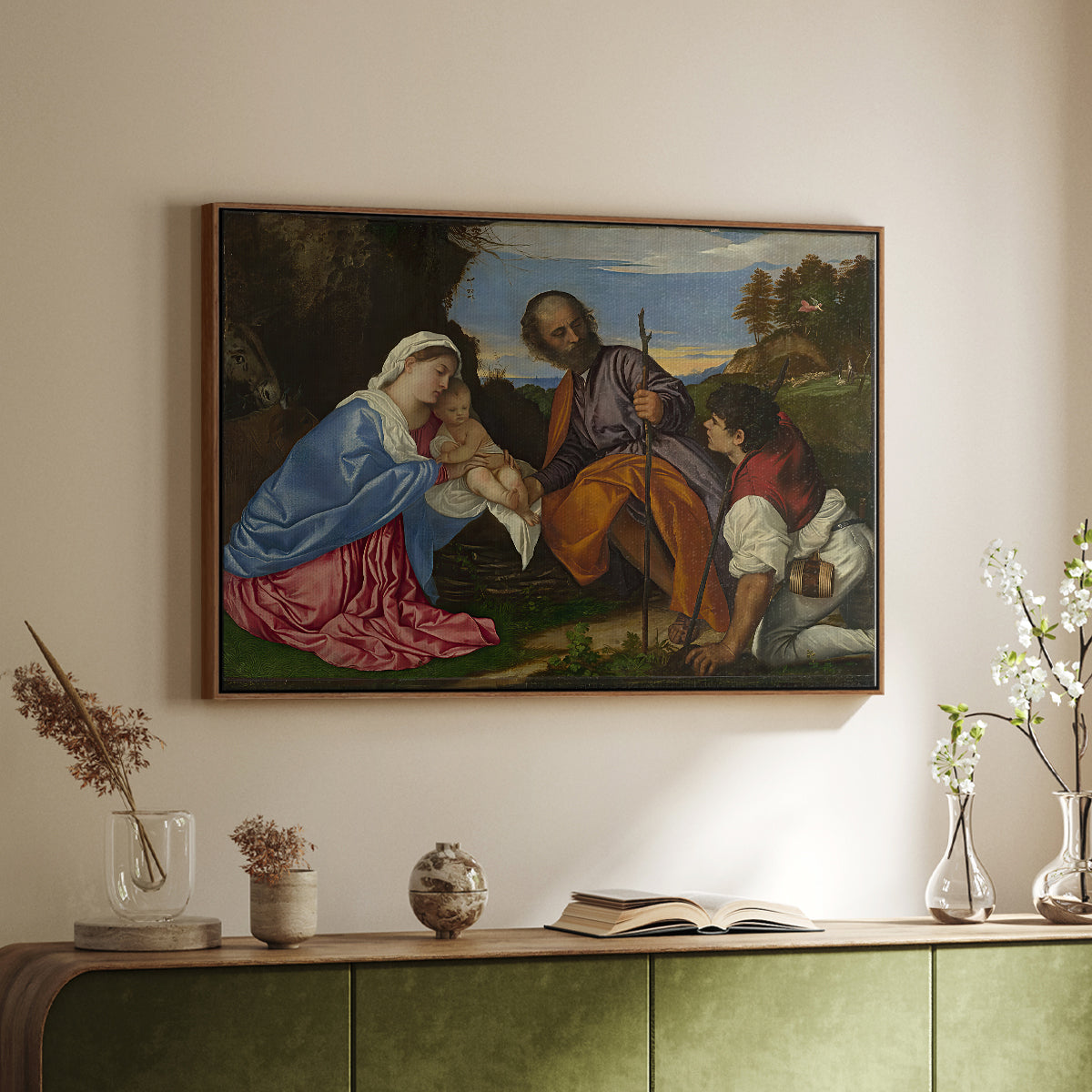 The Holy Family with a Shepherd, c. 1510 - Floater Framed Canvas Print
