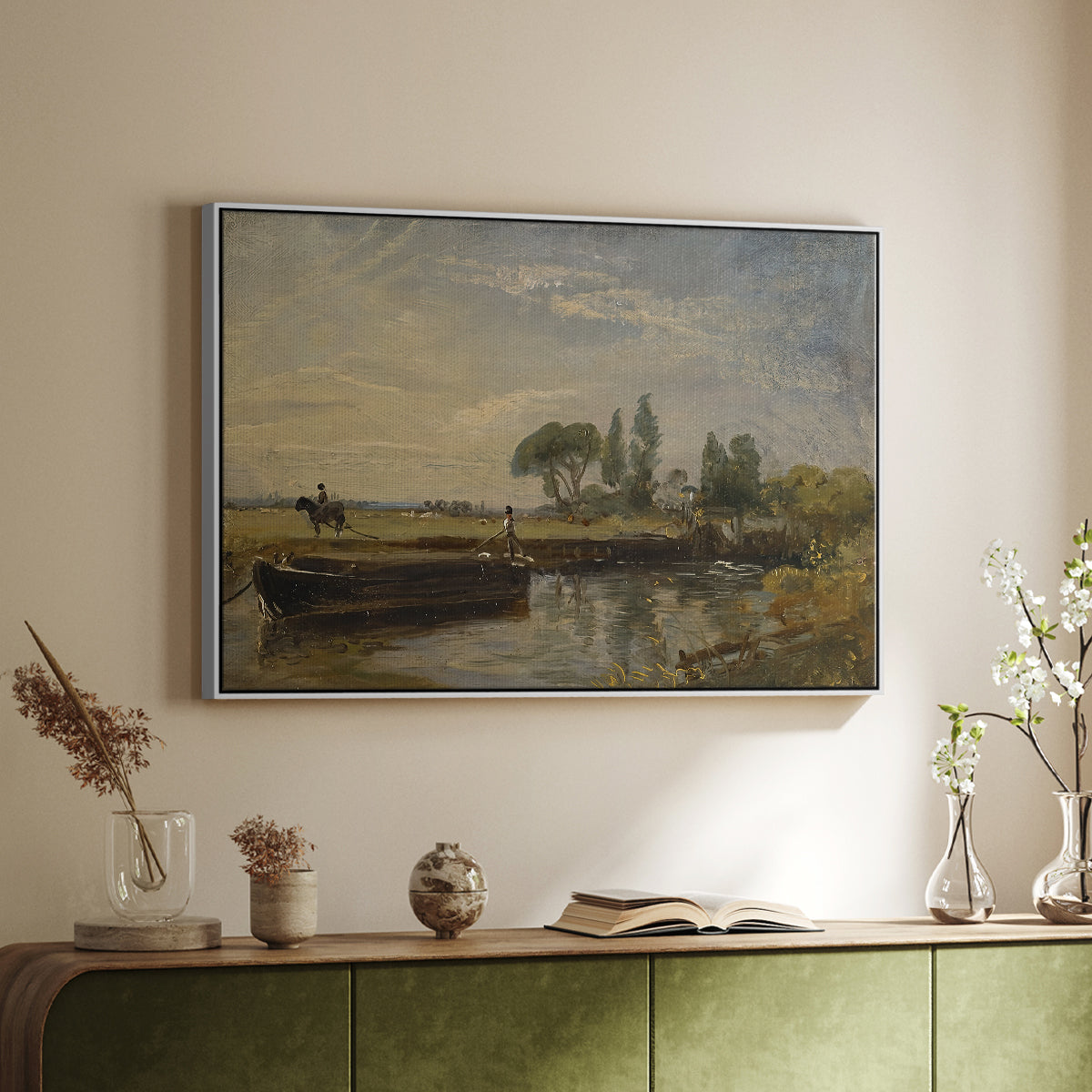 Barge below Flatford Lock, c. 1810 - Floater Framed Canvas Print