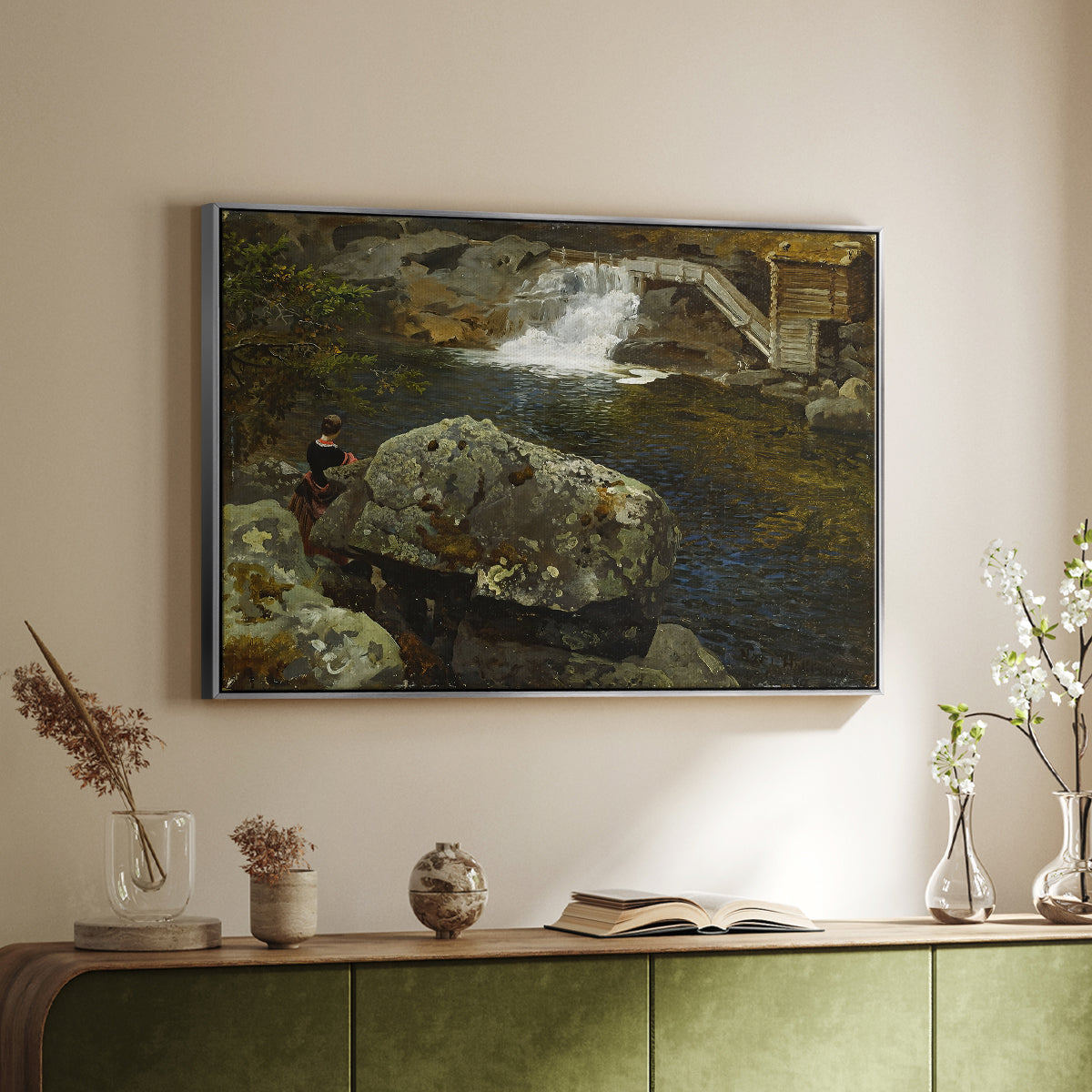 By the Mill Pond (En Mølledam), 1850 - Floater Framed Canvas Print