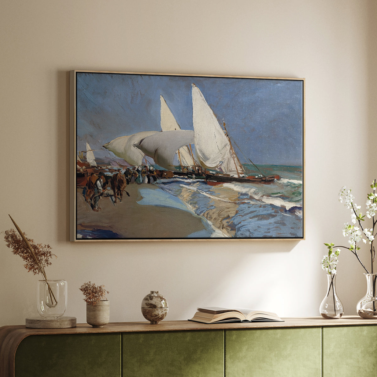 The Beach at Valencia, 1908 - Floater Framed Canvas Print