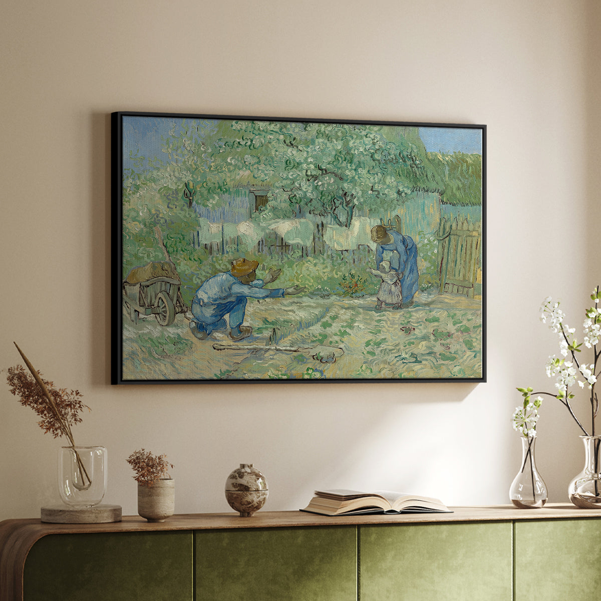 First Steps after Millet, 1890 - Floater Framed Canvas Print