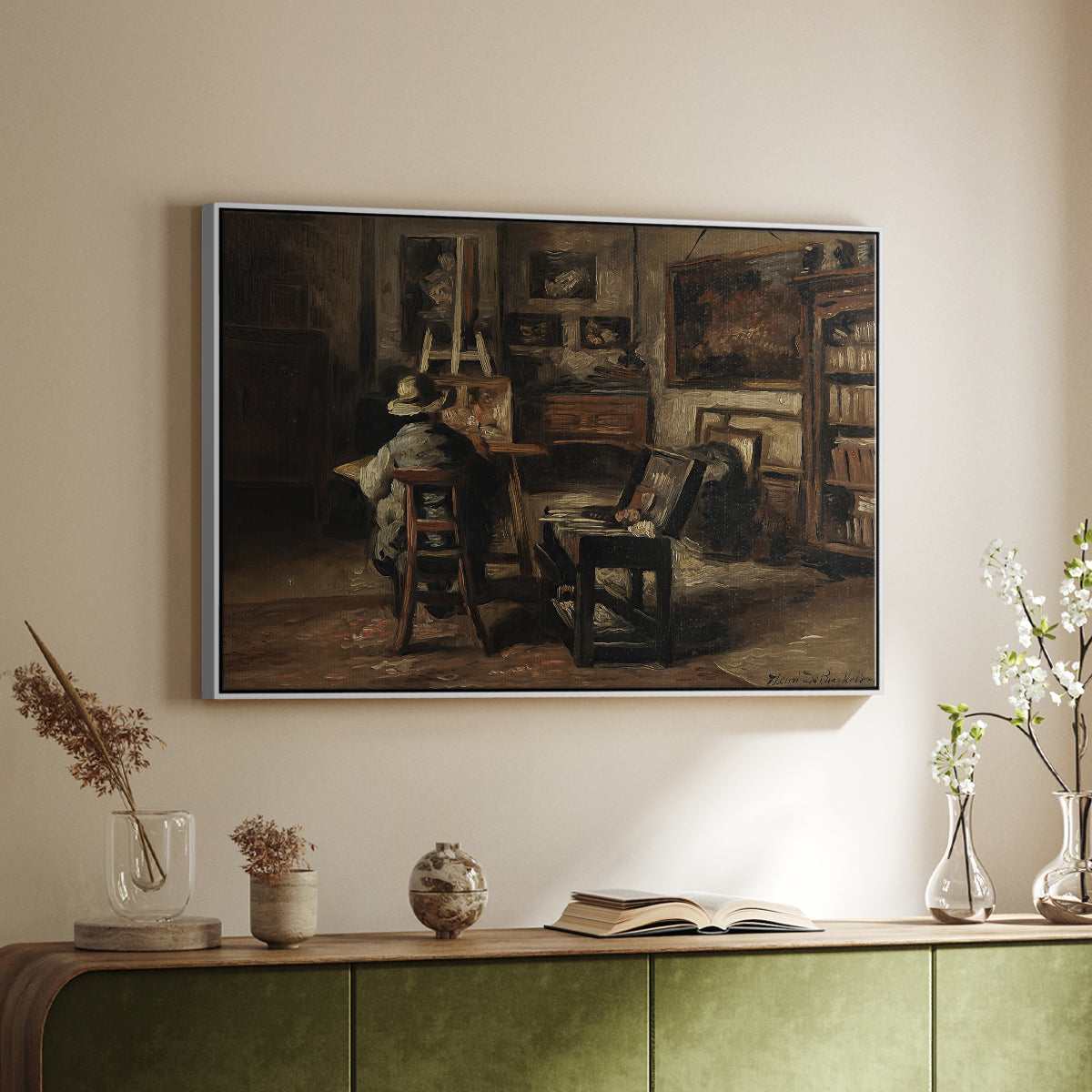 The Studio of Ferdinand De Braekeleer I, Father of the Painter, c. 1873-1885 - Floater Framed Canvas Print