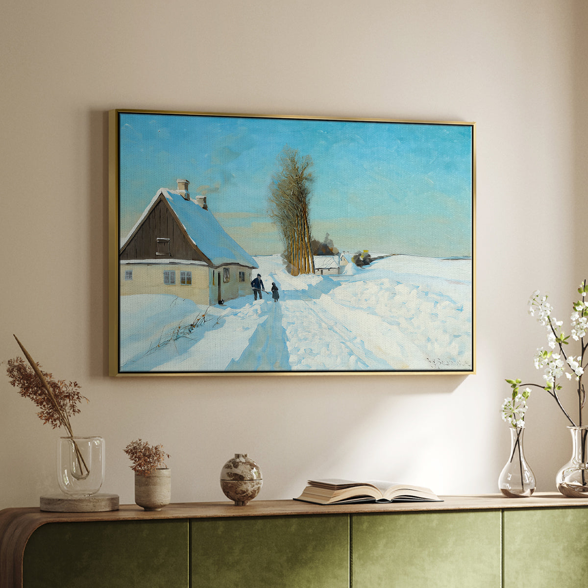 Shoveling Snow on a Beautiful Winter Day, c. 1898 - Floater Framed Canvas Print