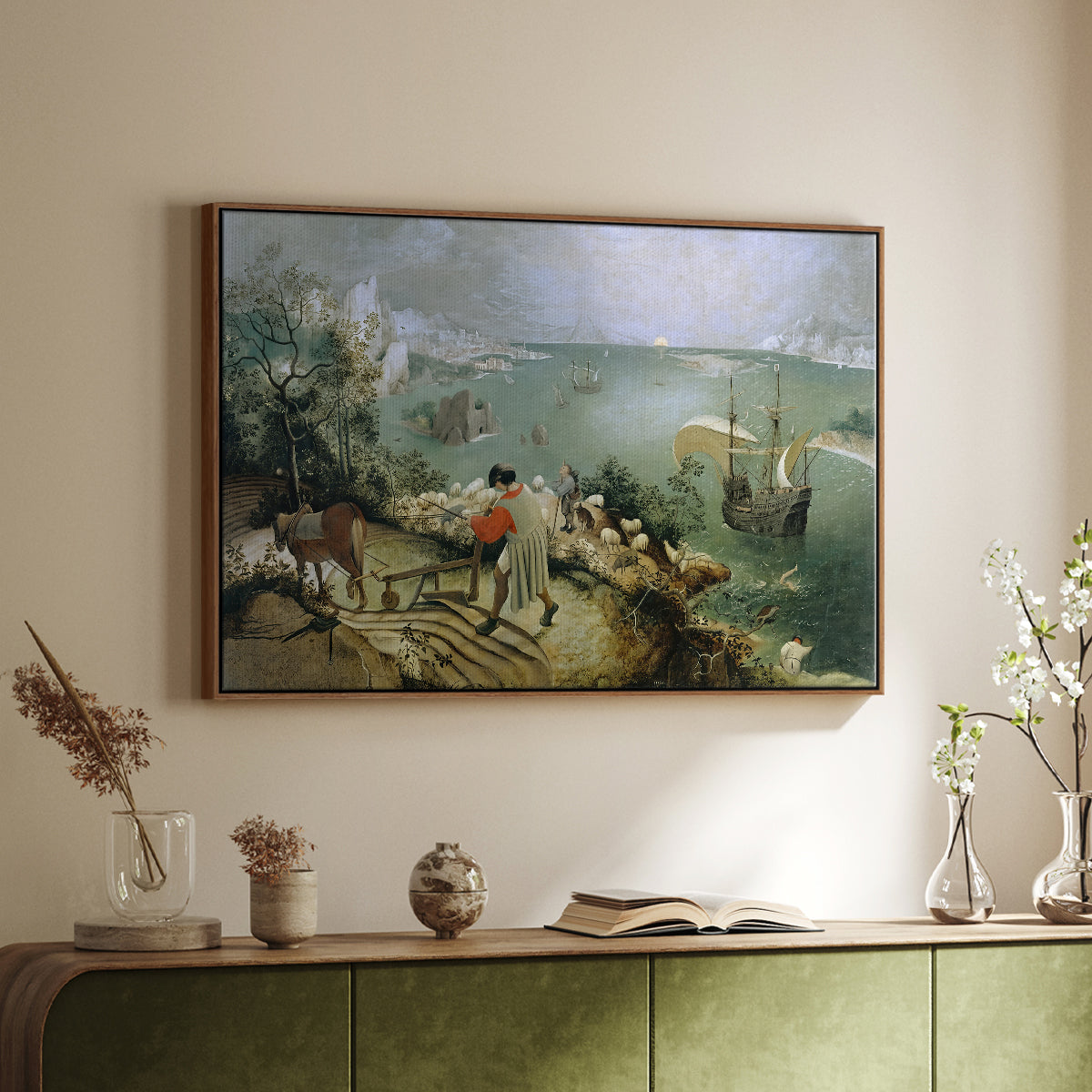 Landscape with the Fall of Icarus, c. 1560 - Floater Framed Canvas Print