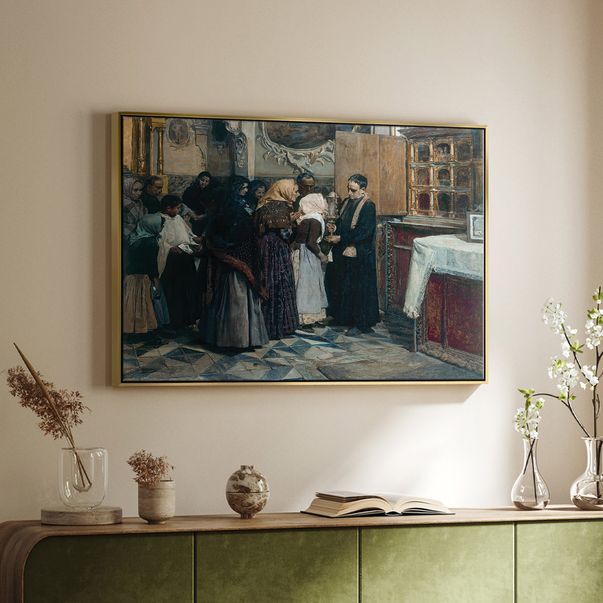 Kissing the Relic, 1893 - Floater Framed Canvas Print