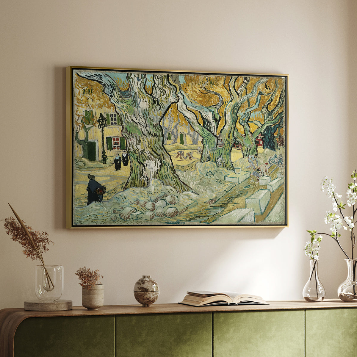 The Large Plane Trees (Road Menders at Saint-Rémy), 1889 - Floater Framed Canvas Print