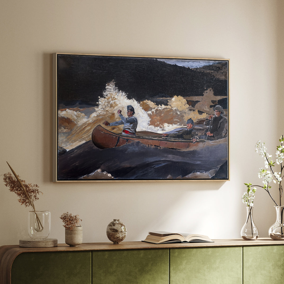 Shooting the Rapids, Saguenay River, 1905-1910 - Floater Framed Canvas Print