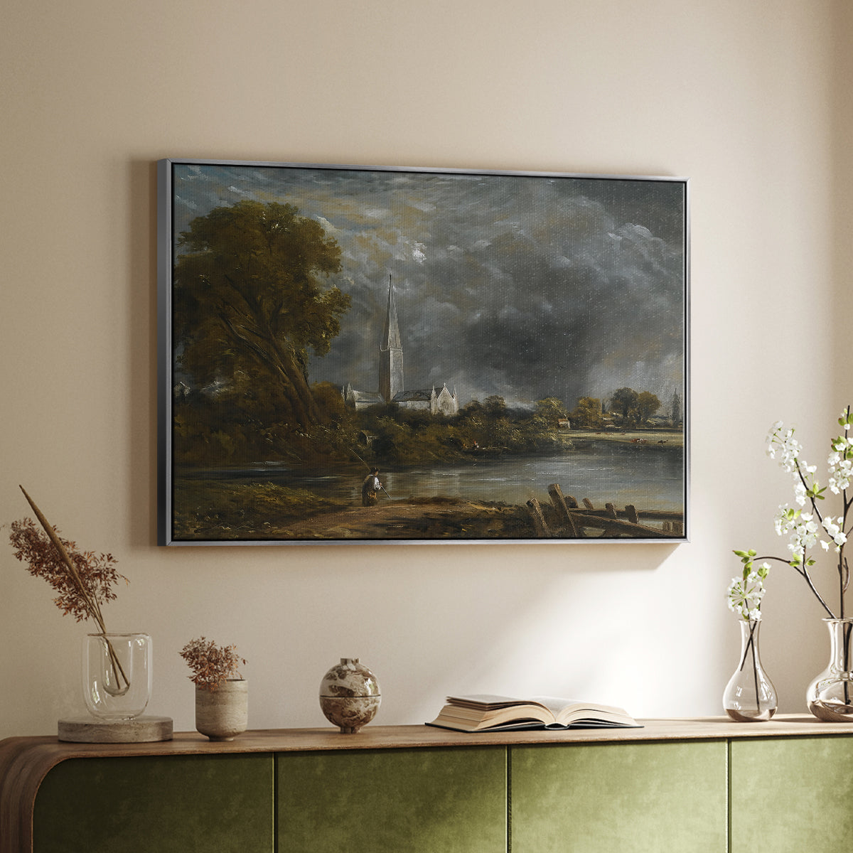 Salisbury Cathedral from the Meadows, c. 1831 - Floater Framed Canvas Print