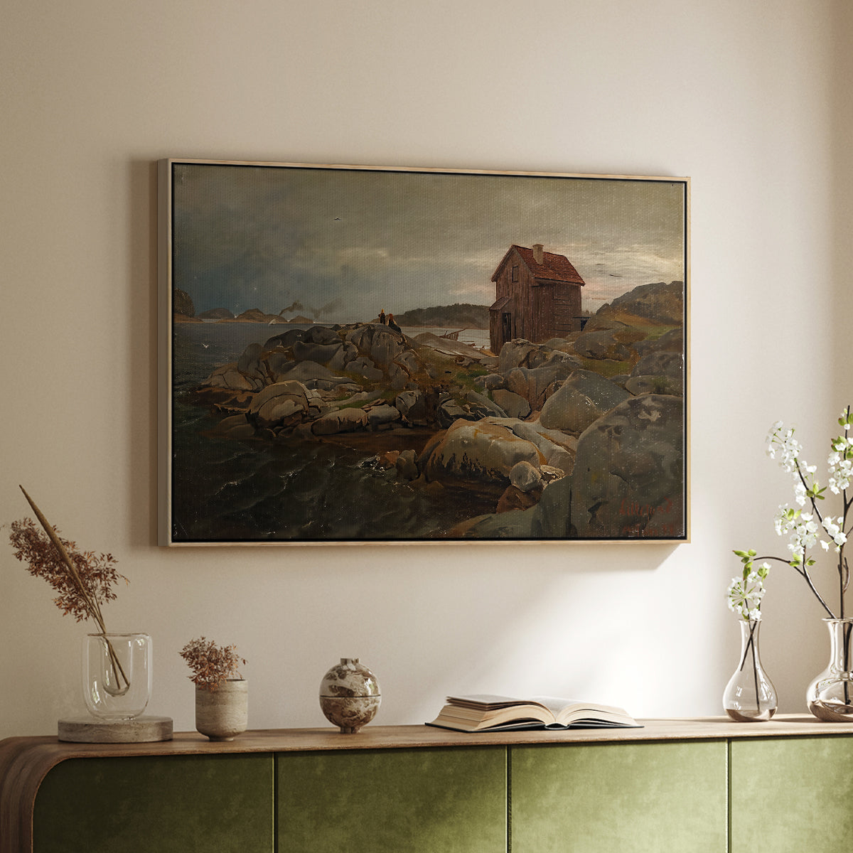 A Fisherman's Home, Lillesand, 1858 - Floater Framed Canvas Print
